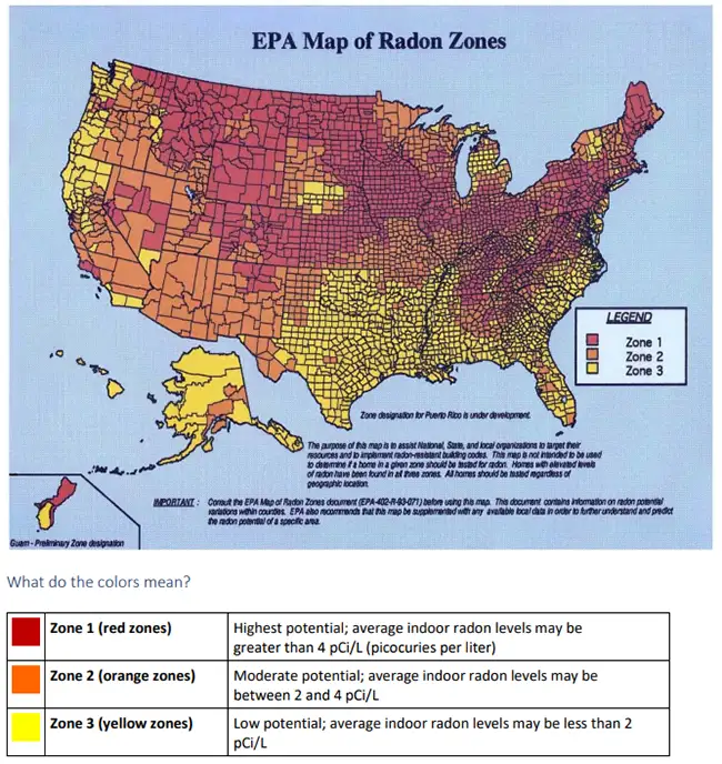 EPA Map of Radon Zones